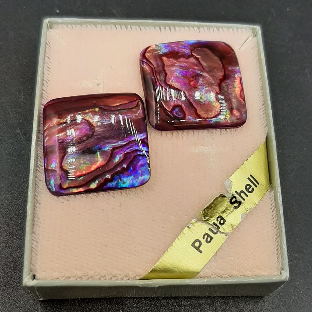 Vintage 80's Paua Abalone Shell Pierced Earrings Iridescent 3/4" Women's